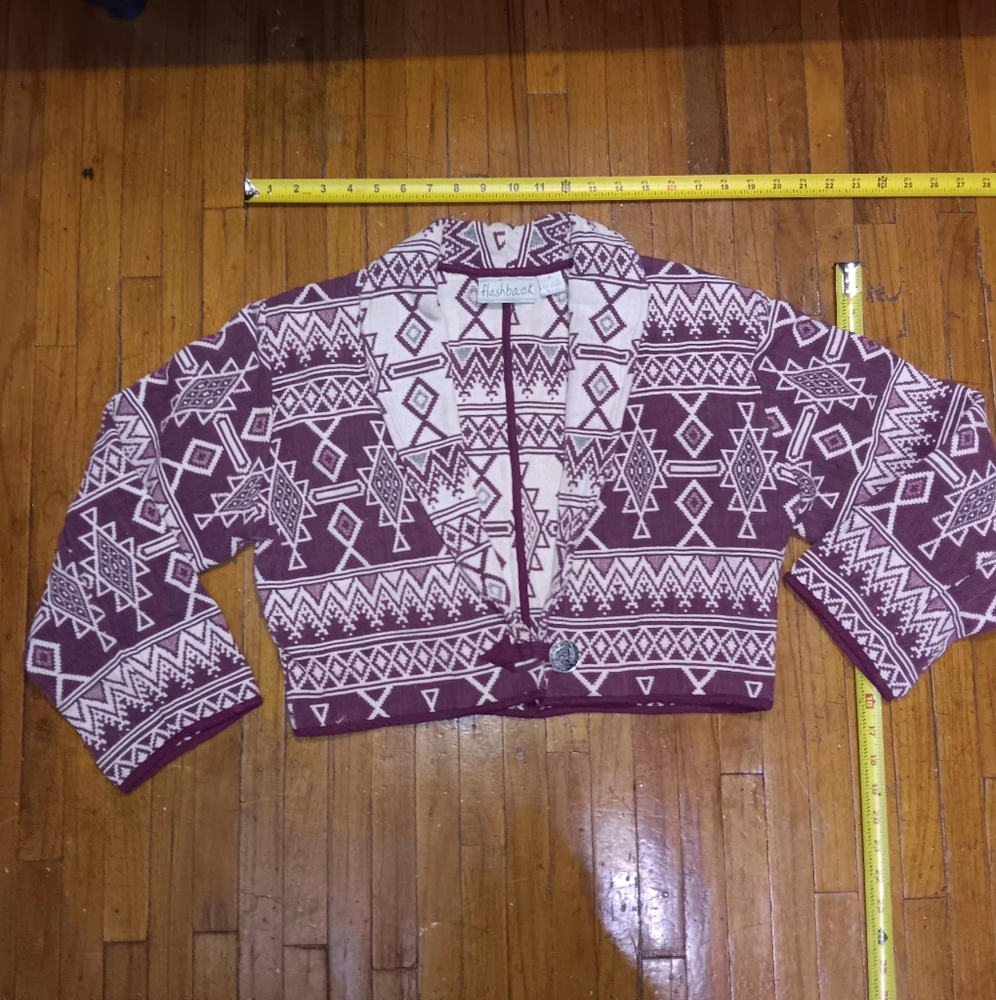 Flashback Geometric Patterned Burgundy Blazer - image 1